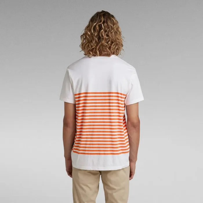 TShirts and Polos Men GStar RAW Placed Stripe Graphic TShirt Whiteburned Orange Stripe