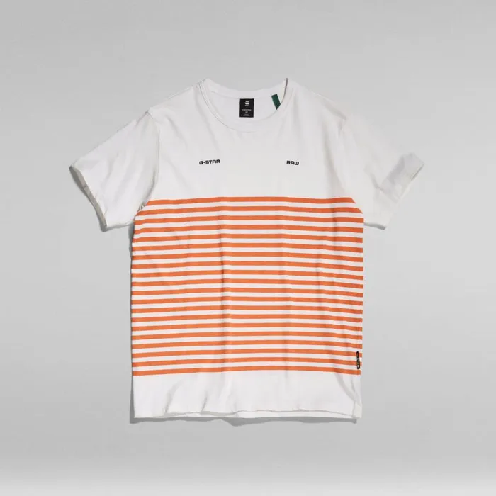 TShirts and Polos Men GStar RAW Placed Stripe Graphic TShirt Whiteburned Orange Stripe