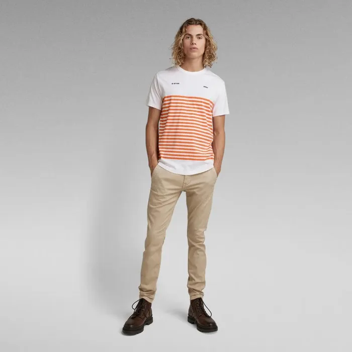 TShirts and Polos Men GStar RAW Placed Stripe Graphic TShirt Whiteburned Orange Stripe