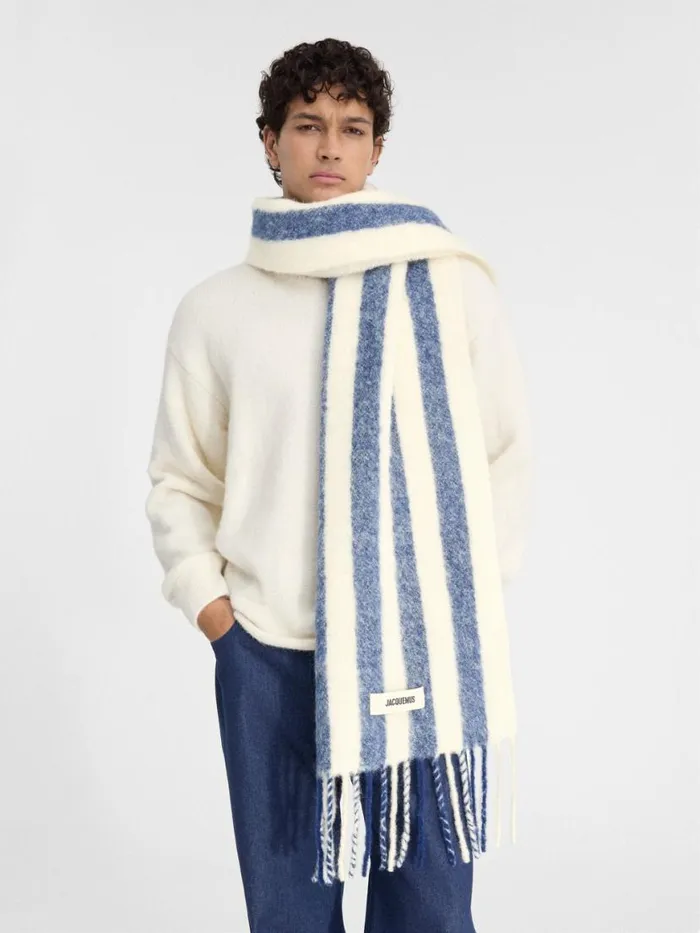 The Carro Scarf Print White and Blue Stripes WomenMen JACQUEMUS Scarves Beanies and Gloves The Carro Scarf Print White and Blue Stripes WomenMen JACQUEMUS Scarves Beanies and Gloves