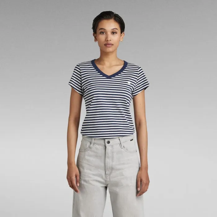 Tops and Tshirts Women GStar RAW Eyben Stripe Slim VNeck Top Sartho Bluemilk Stripe Tops and Tshirts Women GStar RAW Eyben Stripe Slim VNeck Top Sartho Bluemilk Stripe