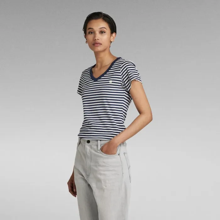 Tops and Tshirts Women GStar RAW Eyben Stripe Slim VNeck Top Sartho Bluemilk Stripe