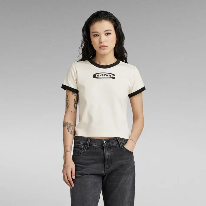 Tops and Tshirts Women GStar RAW Ringer Baby Brother Logo Top Eggnog