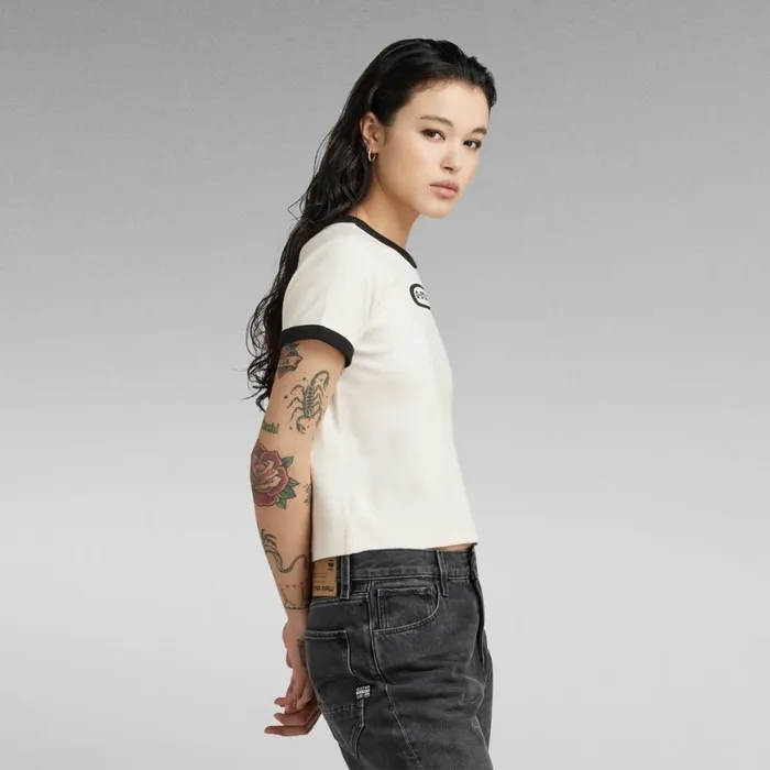 Tops and Tshirts Women GStar RAW Ringer Baby Brother Logo Top Eggnog