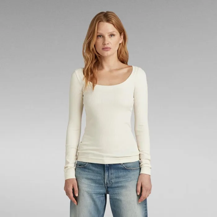 Tops and Tshirts Women GStar RAW Slim Rib Scoop Top Eggnog