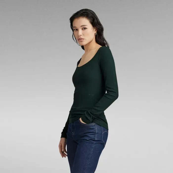 Tops and Tshirts Women GStar RAW Slim Rib Scoop Top Laub