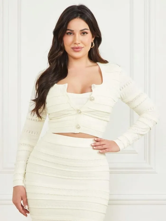 Tops And Sweaters Women Marciano Flirt Cropped Cardigan Pale Pearl