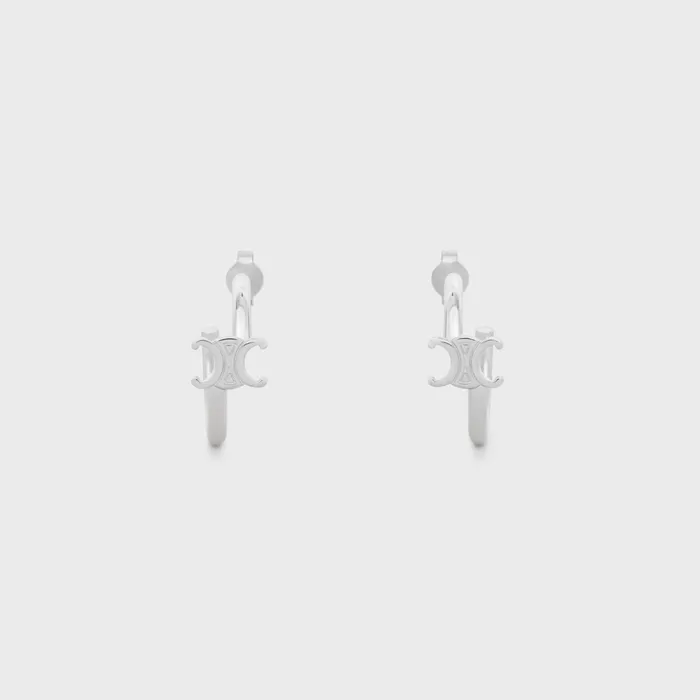 Triomphe Asymmetric Hoops In Brass With Rhodium Finish Silver Women CELINE TRIOMPHE Triomphe Asymmetric Hoops In Brass With Rhodium Finish Silver Women CELINE TRIOMPHE