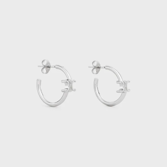 Triomphe Asymmetric Hoops In Brass With Rhodium Finish Silver Women CELINE TRIOMPHE Triomphe Asymmetric Hoops In Brass With Rhodium Finish Silver Women CELINE TRIOMPHE