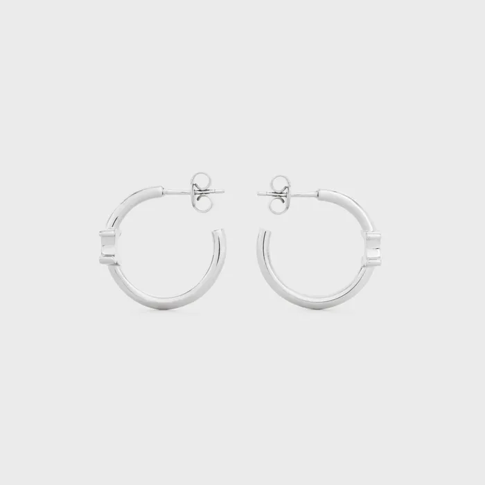 Triomphe Asymmetric Hoops In Brass With Rhodium Finish Silver Women CELINE TRIOMPHE Triomphe Asymmetric Hoops In Brass With Rhodium Finish Silver Women CELINE TRIOMPHE