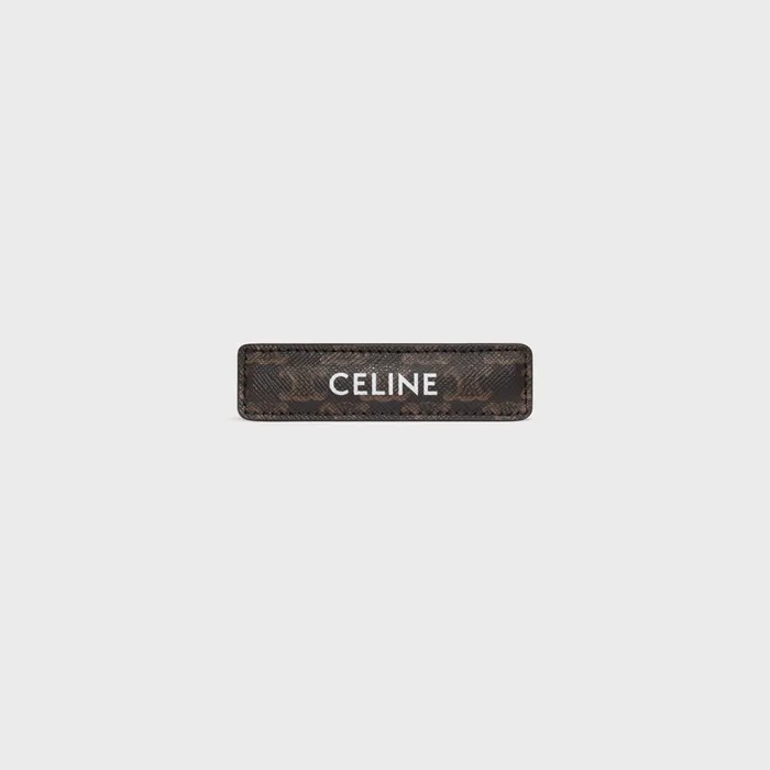 Triomphe Canvas Hair Clip In Calfskin Steel And Canvas Gold Tan Women CELINE HAIR ACCESSORIES Triomphe Canvas Hair Clip In Calfskin Steel And Canvas Gold Tan Women CELINE HAIR ACCESSORIES
