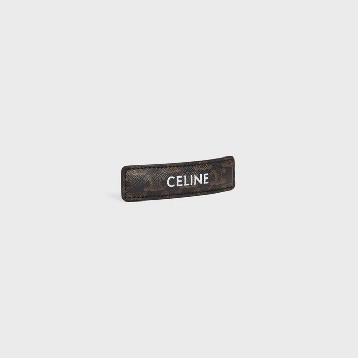 Triomphe Canvas Hair Clip In Calfskin Steel And Canvas Gold Tan Women CELINE HAIR ACCESSORIES Triomphe Canvas Hair Clip In Calfskin Steel And Canvas Gold Tan Women CELINE HAIR ACCESSORIES