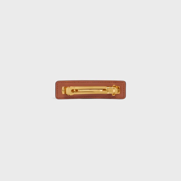 Triomphe Canvas Hair Clip In Calfskin Steel And Canvas Gold Tan Women CELINE HAIR ACCESSORIES Triomphe Canvas Hair Clip In Calfskin Steel And Canvas Gold Tan Women CELINE HAIR ACCESSORIES