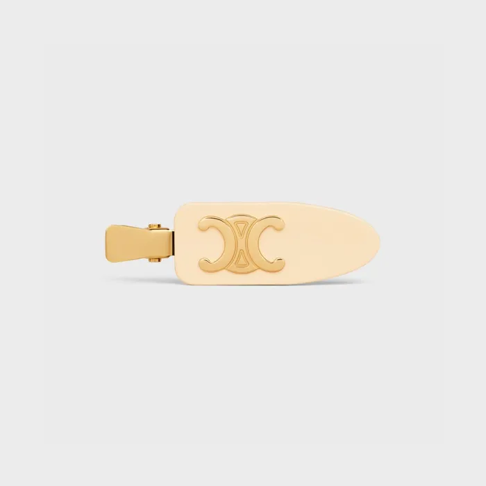 Triomphe Flat Hair Clip In Vanilla Acetate And Brass With Gold Finish And Steel Vanilla Gold Women CELINE HAIR ACCESSORIES Triomphe Flat Hair Clip In Vanilla Acetate And Brass With Gold Finish And Steel Vanilla Gold Women CELINE HAIR ACCESSORIES