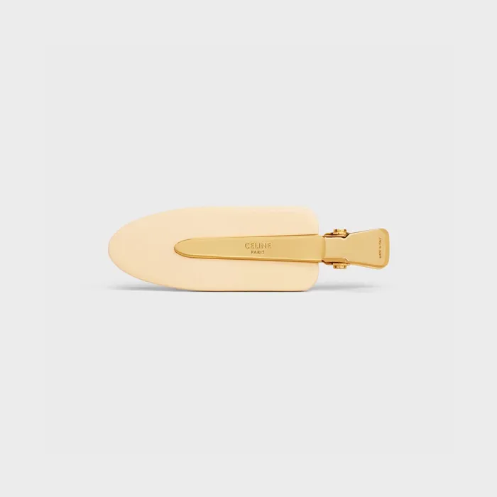 Triomphe Flat Hair Clip In Vanilla Acetate And Brass With Gold Finish And Steel Vanilla Gold Women CELINE HAIR ACCESSORIES Triomphe Flat Hair Clip In Vanilla Acetate And Brass With Gold Finish And Steel Vanilla Gold Women CELINE HAIR ACCESSORIES