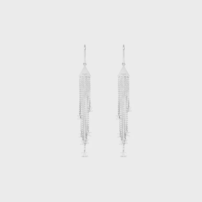 Triomphe Folk Fringe Earrings In Brass With Rhodium Finish Silver Women CELINE EARRINGS