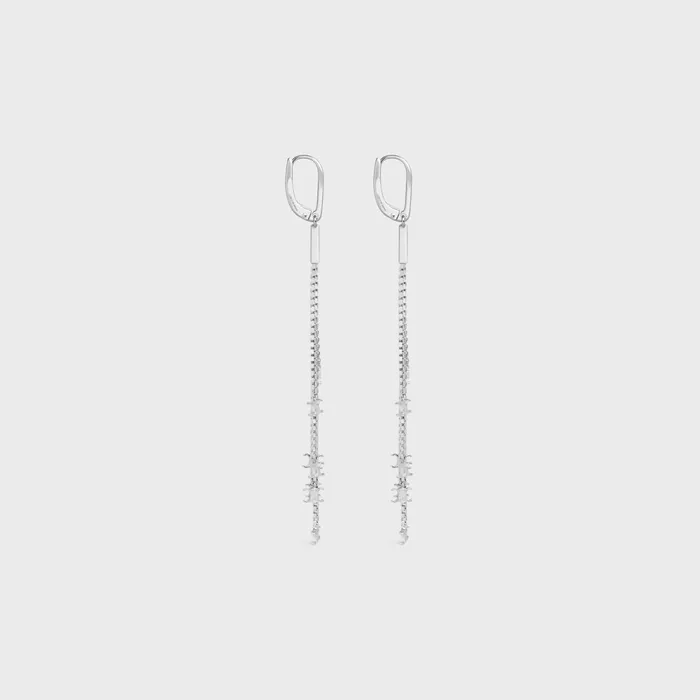 Triomphe Folk Fringe Earrings In Brass With Rhodium Finish Silver Women CELINE EARRINGS Triomphe Folk Fringe Earrings In Brass With Rhodium Finish Silver Women CELINE EARRINGS