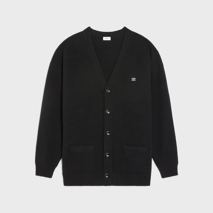 Triomphe Long Cardigan In Cashmere Wool Black Off White Men CELINE KNITWEAR