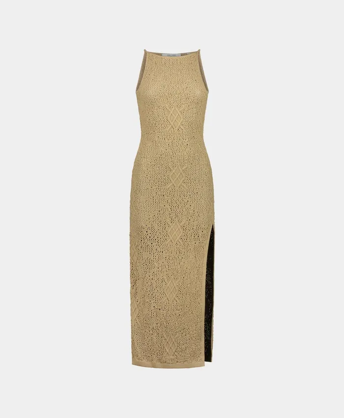 Twill Beige Shield Crochet Dress Women Daily Paper Dresses