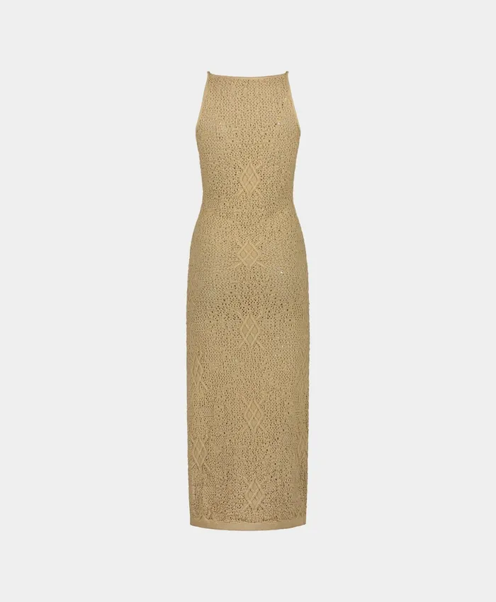 Twill Beige Shield Crochet Dress Women Daily Paper Dresses
