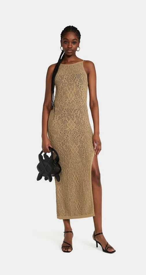 Twill Beige Shield Crochet Dress Women Daily Paper Dresses
