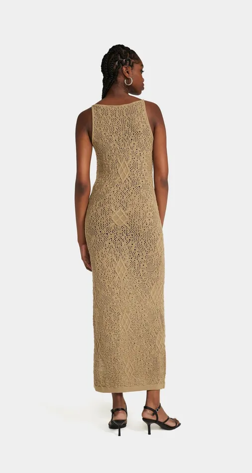 Twill Beige Shield Crochet Dress Women Daily Paper Dresses