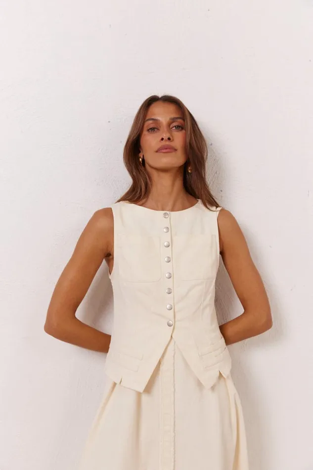 Vests Women VRG GRL Suki Denim Vest Cream