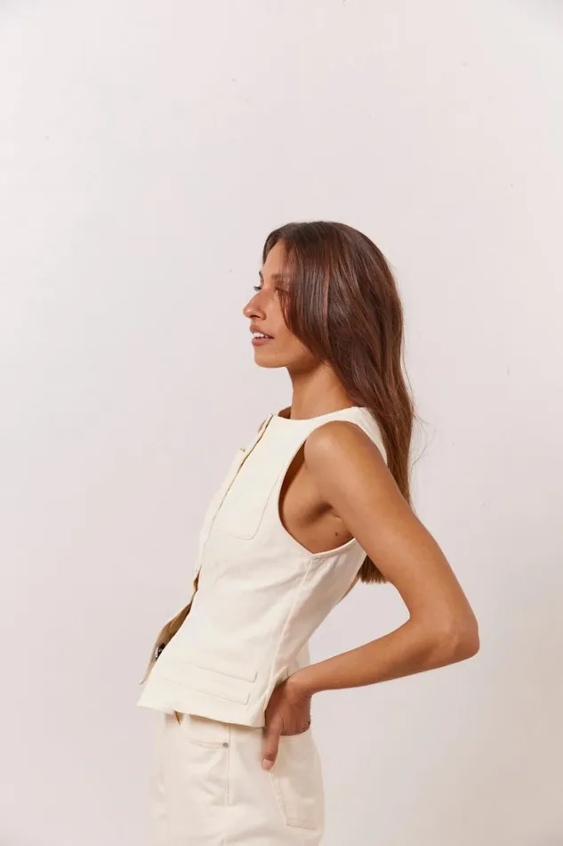 Vests Women VRG GRL Suki Denim Vest Cream Vests Women VRG GRL Suki Denim Vest Cream