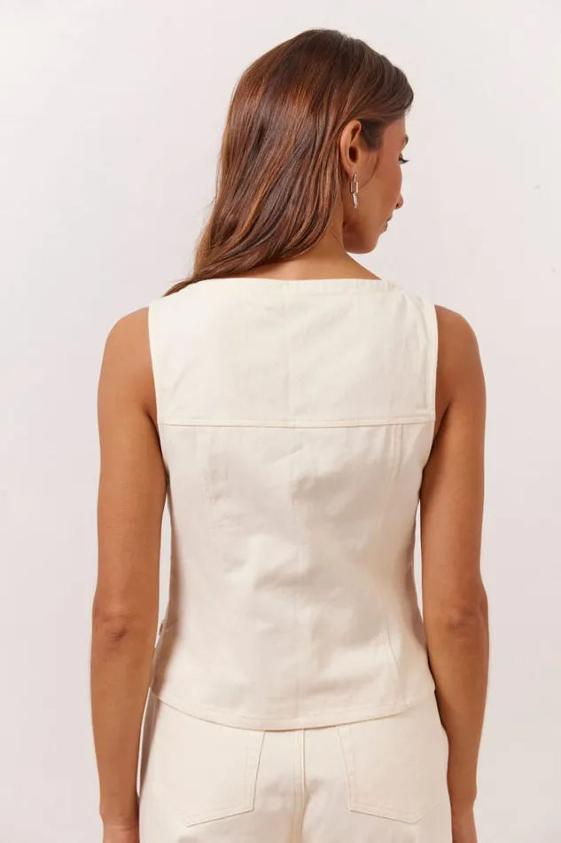Vests Women VRG GRL Suki Denim Vest Cream Vests Women VRG GRL Suki Denim Vest Cream