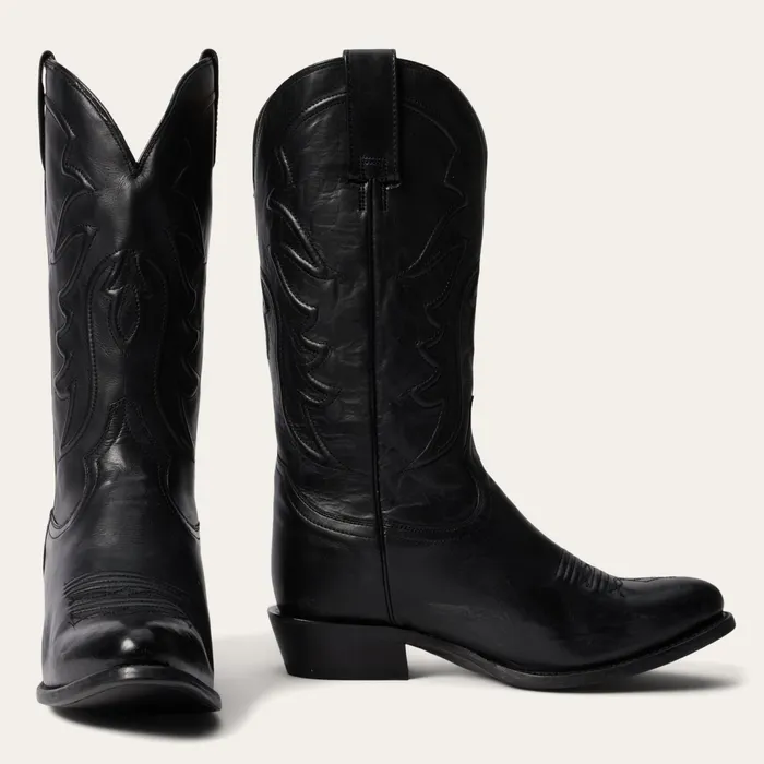 Western Men Stetson Ames Corded and Burnished Leather Boot Black