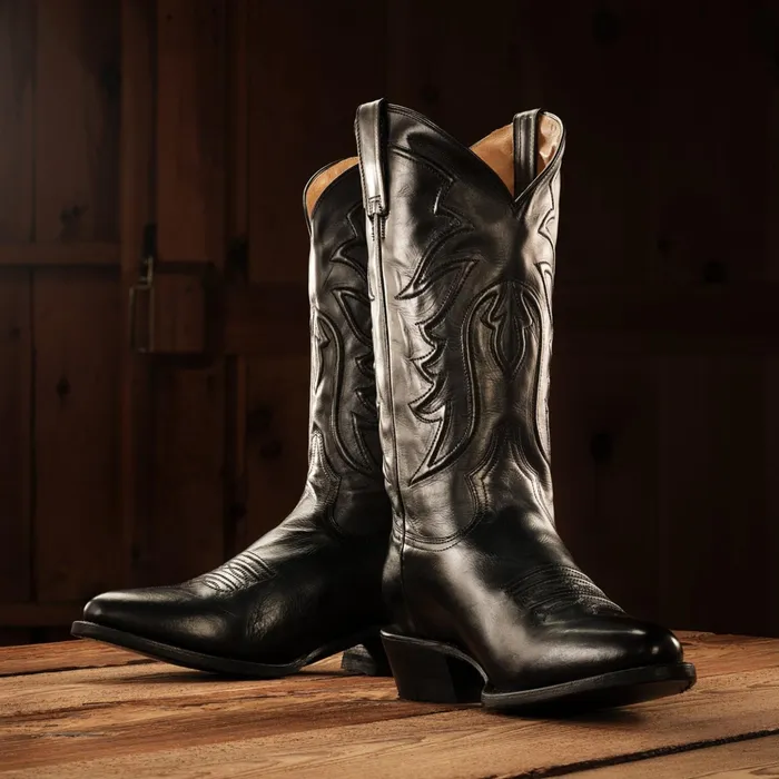 Western Men Stetson Ames Corded and Burnished Leather Boot Black