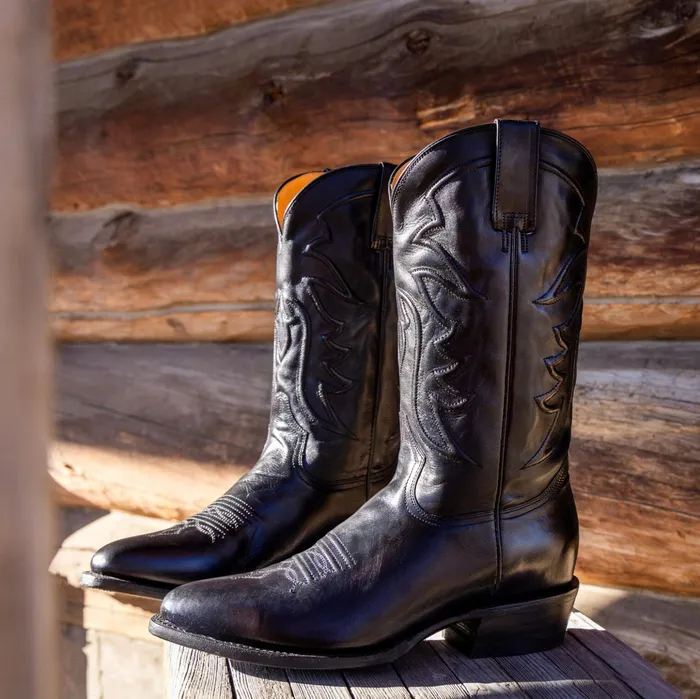 Western Men Stetson Ames Corded and Burnished Leather Boot Black