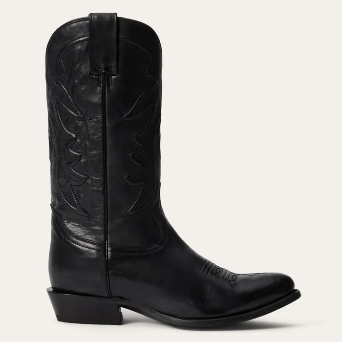 Western Men Stetson Ames Corded and Burnished Leather Boot Black