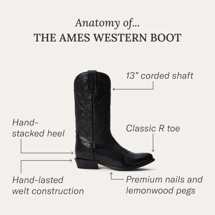 Western Men Stetson Ames Corded and Burnished Leather Boot Black