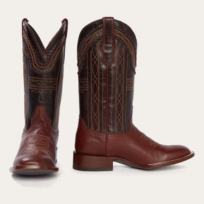 Western Men Stetson Denver Brown Goat Hand Stitched Cowboy Boot Brown