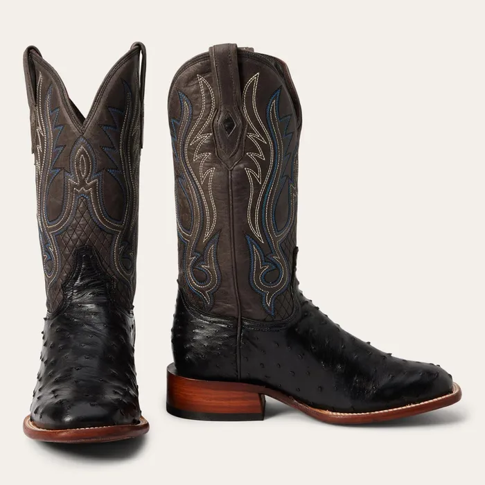 Western Men Stetson Ozzy Ostrich Boot Black