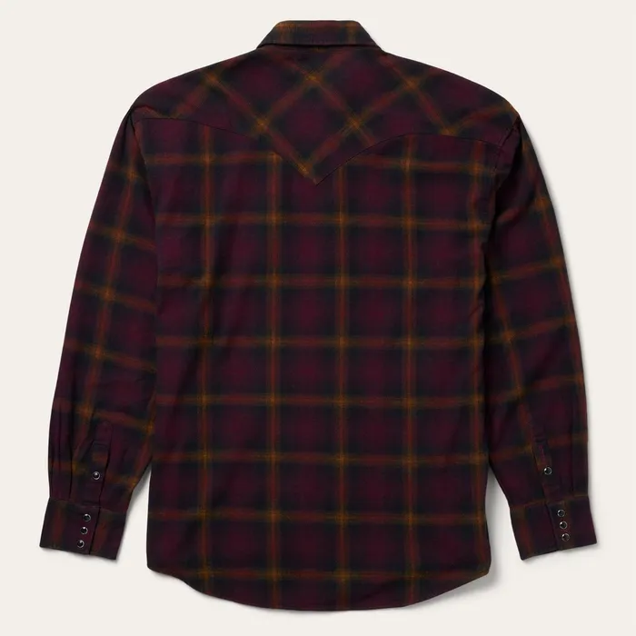 Western Shirts Men Stetson Black Wine Plaid Flannel Western Shirt Wine