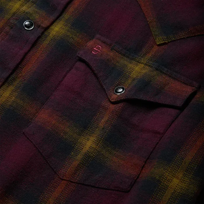 Western Shirts Men Stetson Black Wine Plaid Flannel Western Shirt Wine
