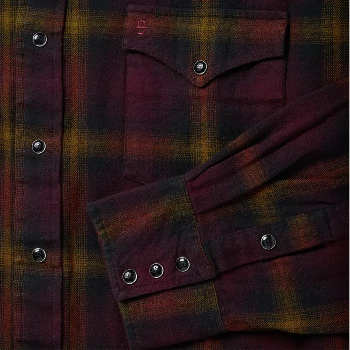 Western Shirts Men Stetson Black Wine Plaid Flannel Western Shirt Wine