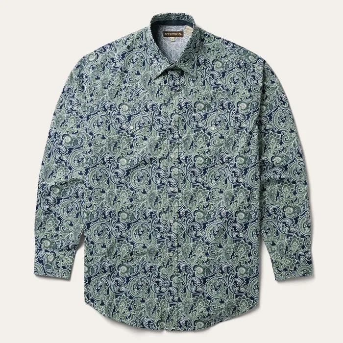 Western Shirts Men Stetson Greenspring Paisley Print Western Shirt Blue