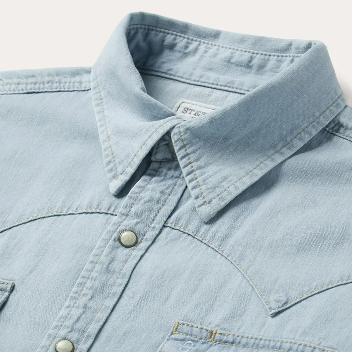 Western Shirts Men Stetson Light Blue Denim Western Shirt Blue