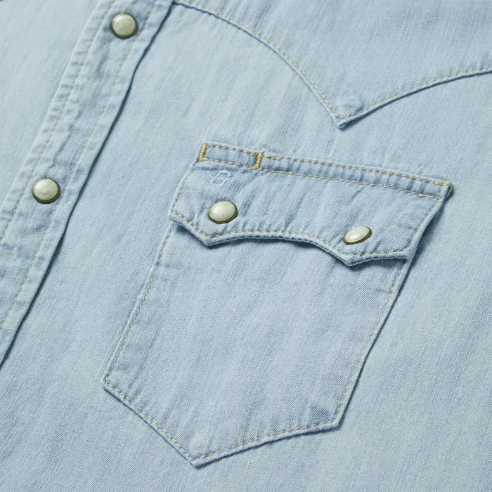 Western Shirts Men Stetson Light Blue Denim Western Shirt Blue