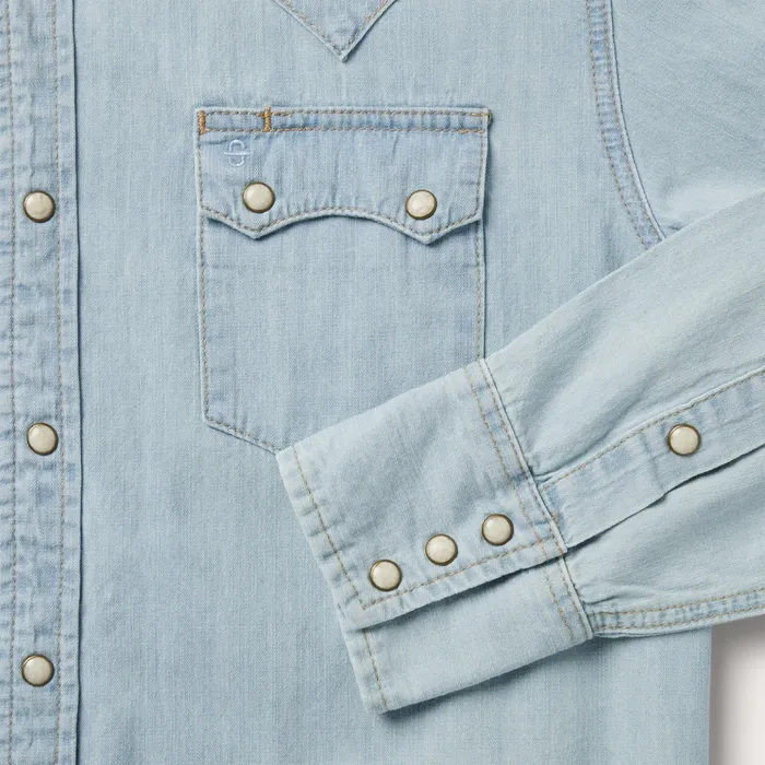 Western Shirts Men Stetson Light Blue Denim Western Shirt Blue
