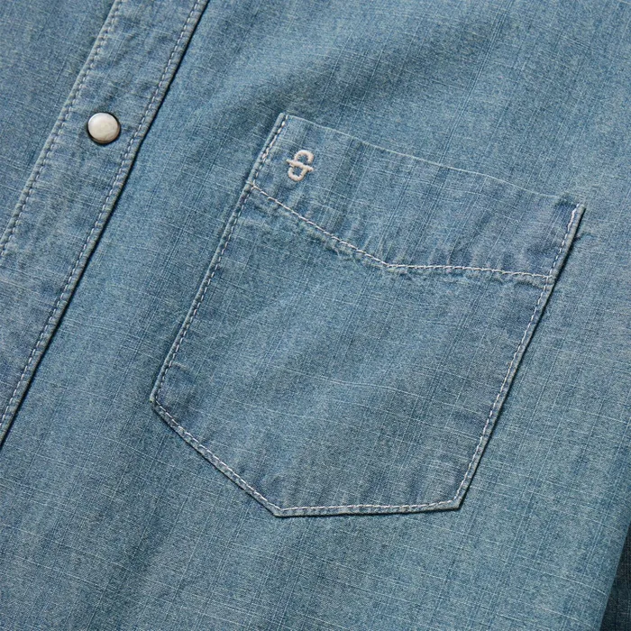 Western Shirts Men Stetson One Pocket Chambray Denim Shirt Blue