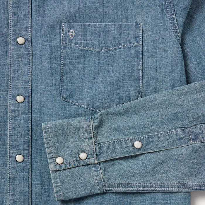 Western Shirts Men Stetson One Pocket Chambray Denim Shirt Blue