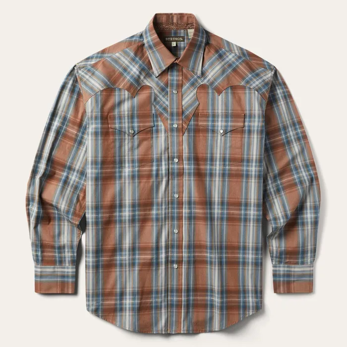 Western Shirts Men Stetson Rustic Plaid Western Shirt Brown