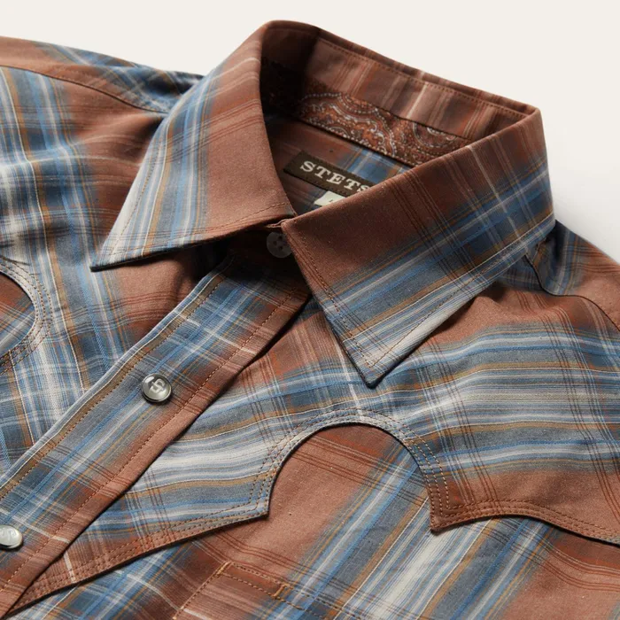 Western Shirts Men Stetson Rustic Plaid Western Shirt Brown