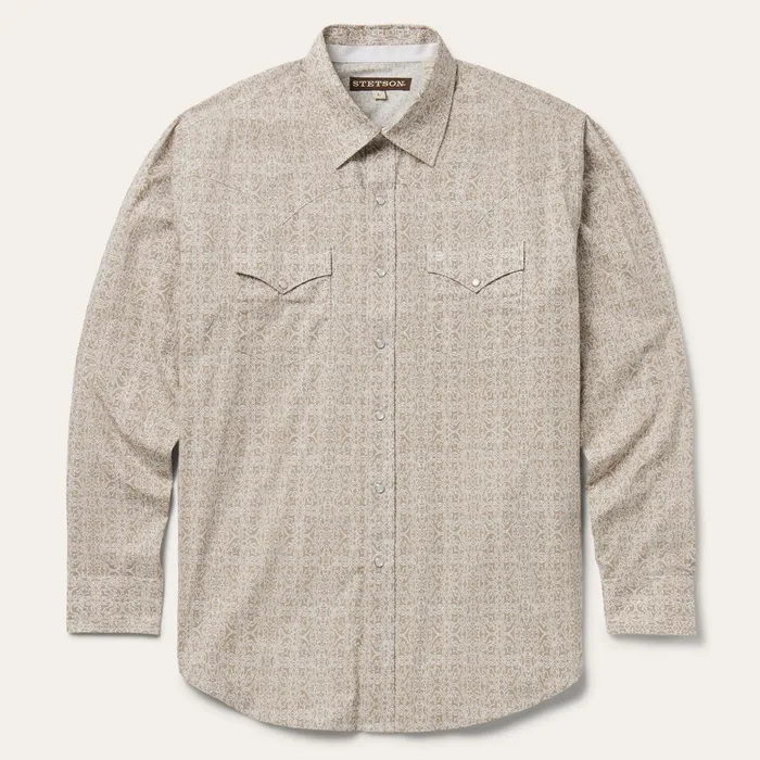 Western Shirts Men Stetson Sand Medallion Print Western Shirt Brown