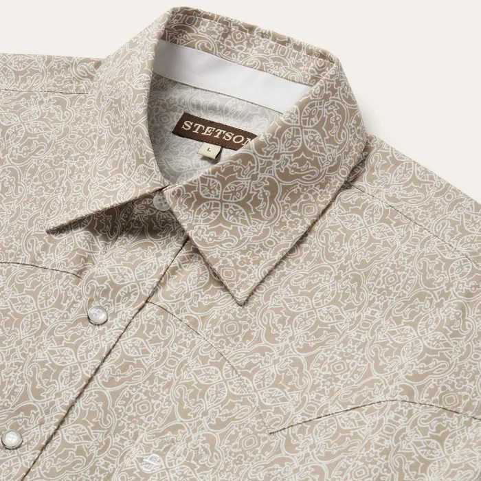 Western Shirts Men Stetson Sand Medallion Print Western Shirt Brown