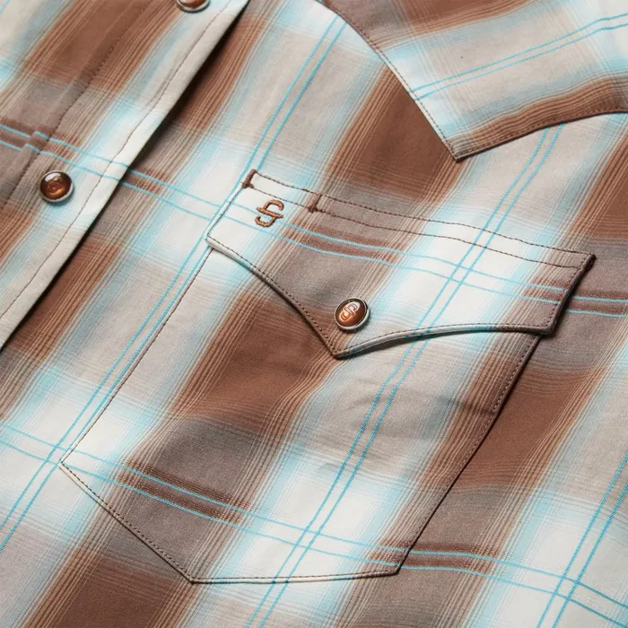 Western Shirts Men Stetson Sand Ombre Plaid Western Shirt Brown